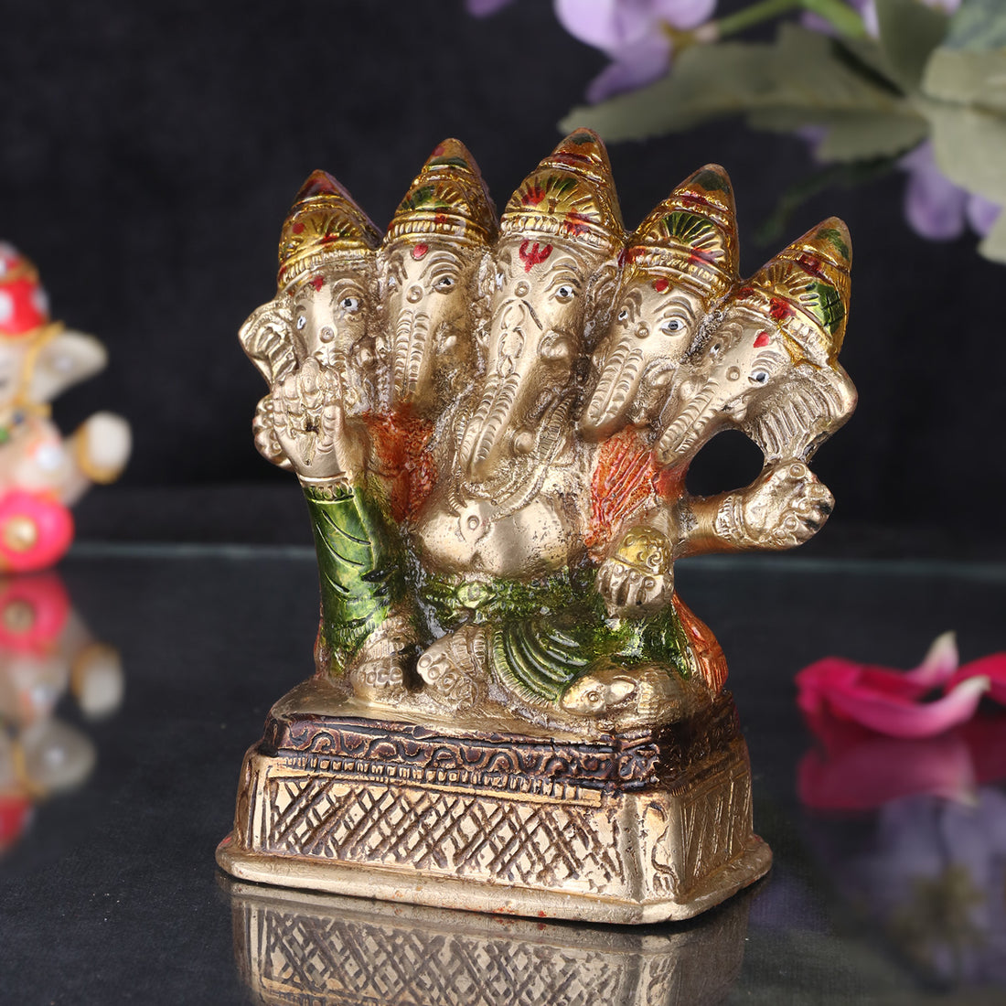 3.2 Inch Brass Panchmukhi Ganesh Statue