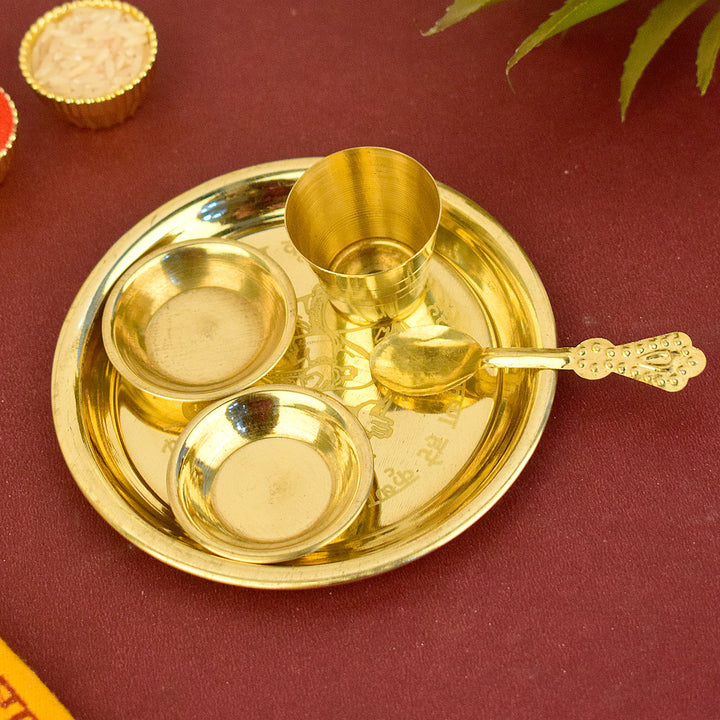 Medium-sized 4 inch Laddu Gopal Bhog Thali with embossed Kanha design, ideal for pooja rituals and Krishna offerings India’s Largest Pooja Accessories Brand – www.satvikstore.in