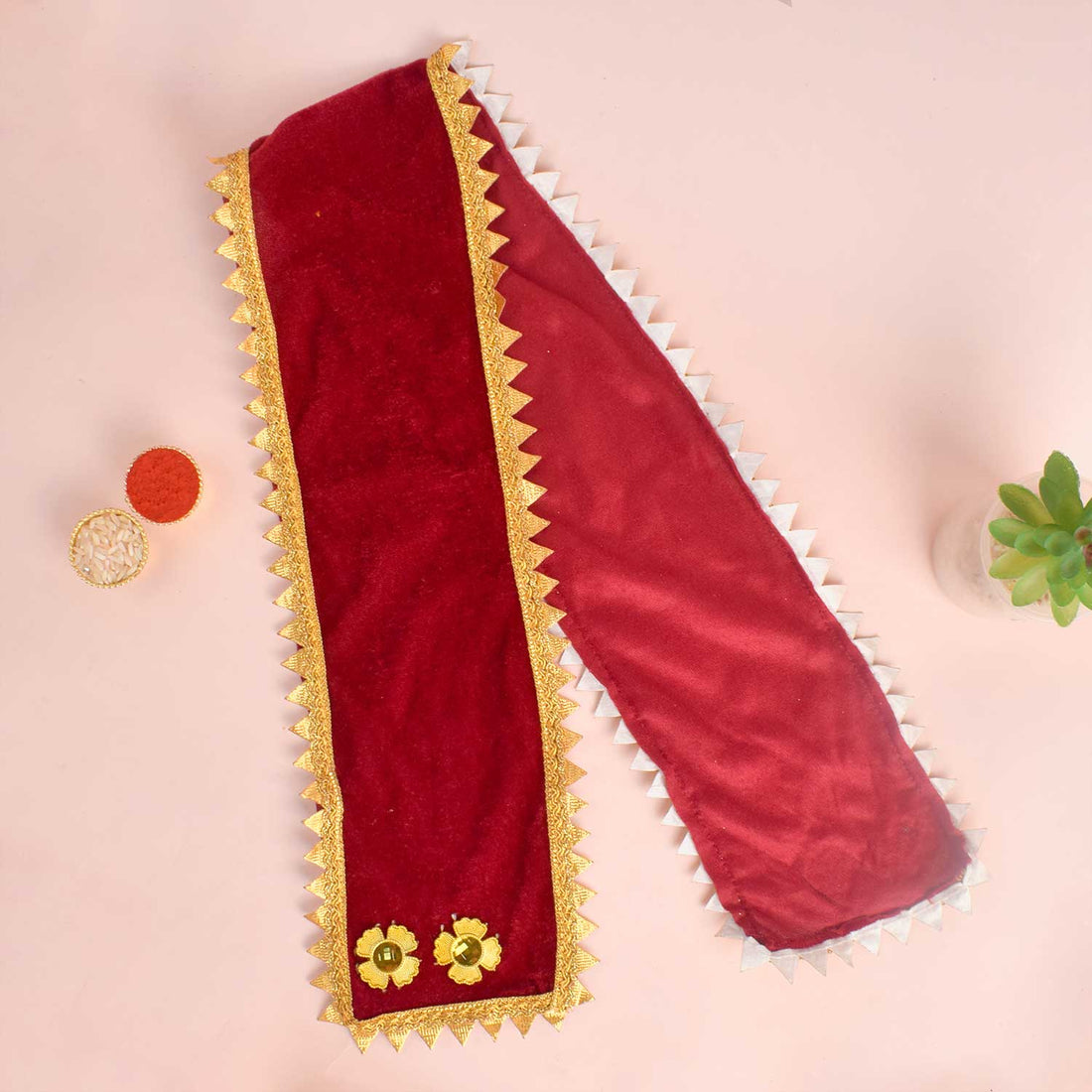 Maroon Patka/Duppata with Floral Design | India’s Largest Pooja Accessories Brand – www.satvikstore.in