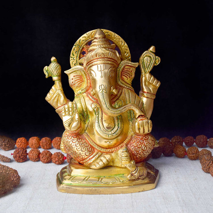 5.4 Inch Multicolor Brass Lord Ganesha Idol β Vibrant Handcrafted Statue for Home Mandir, Pooja, and Spiritual Blessings. No.1 Brass Idol Store www.satvikstore.in
