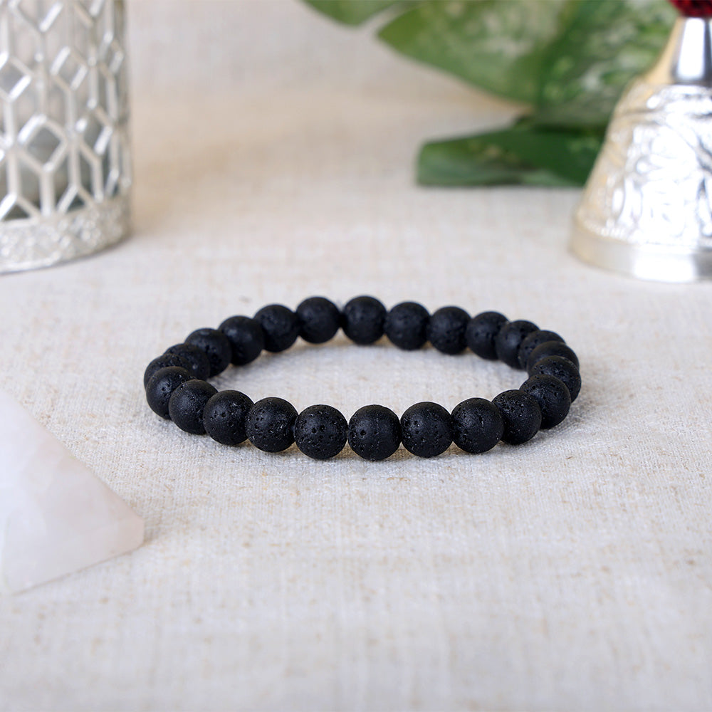 Natural Black Lava Stone Beaded Bracelet Stylish Spiritual Wear