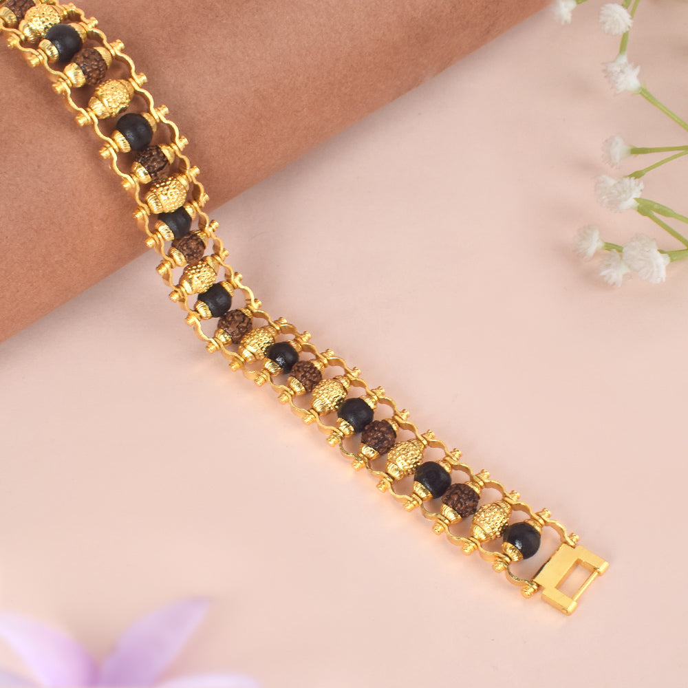 PVD Gold Platted Rudraksha & Karungali Bracelet