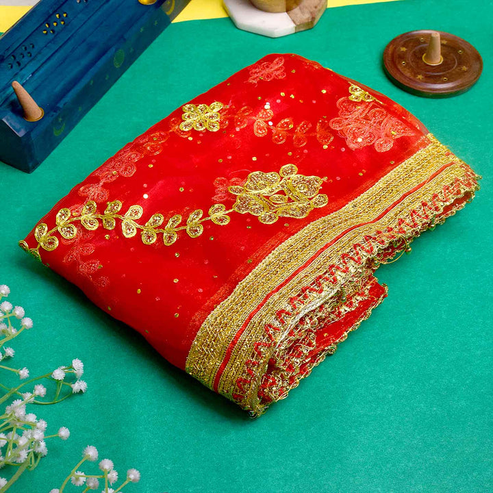 Elegant 74x43 inch Pooja Chunri for Mata Rani with vibrant fabric and intricate design for temple decoration – India’s Largest Pooja Accessories Brand – www.Satvikstore.in
