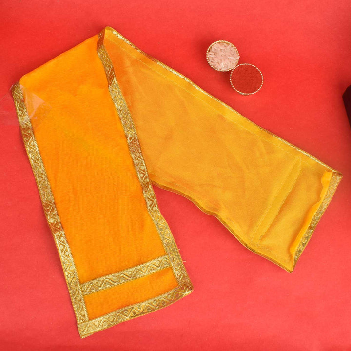 Radiant Yellow Angvastra/Patka/Duppata β 22-inch devotional cloth with bright yellow color, perfect for temple rituals, deity offerings, or spiritual attire with traditional elegance. Indiaβs Largest Pooja Accessories Brand β www.satvikstore.in