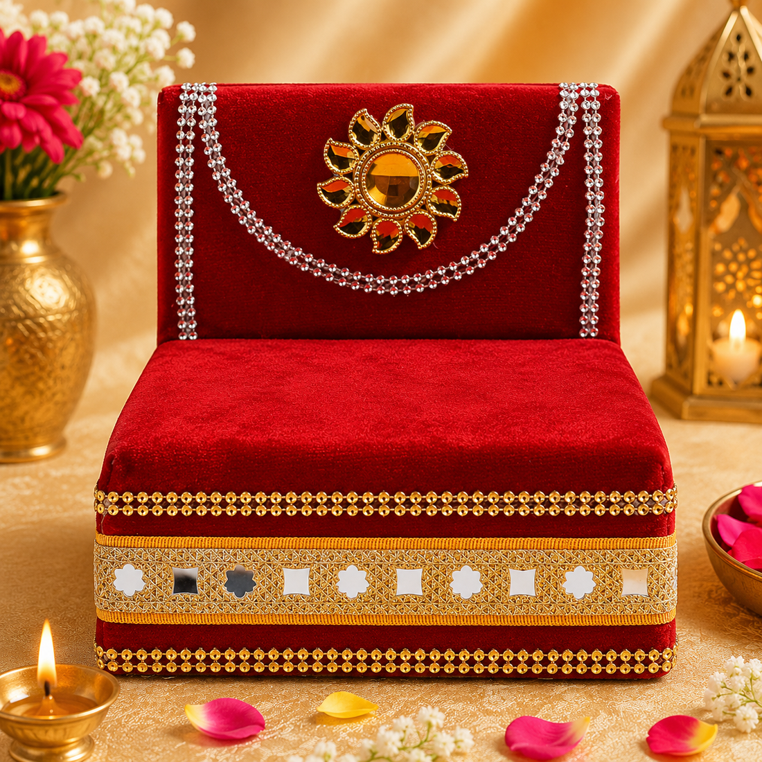 Divine Embrace: Laddu Gopal's Enchanting Velvet Sleeping Bed Small