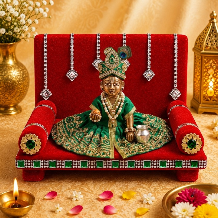 Velvet Radiance: Laddu Gopal's Glorious Singhasan