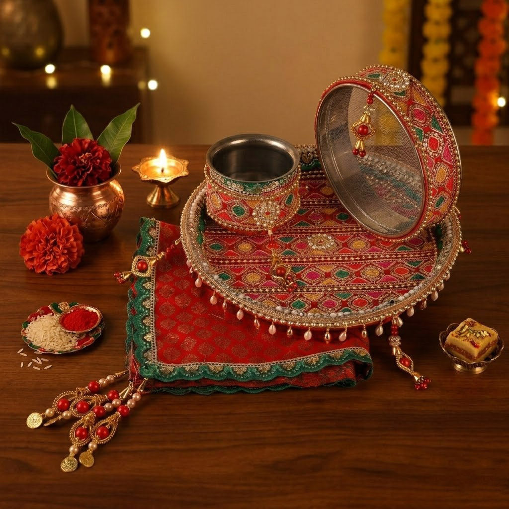 Red Karwa Chauth Thali Set | India’s Largest Pooja Accessories Brand – www.satvikstore.in