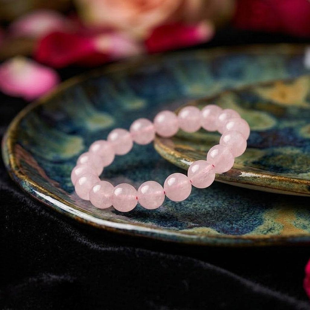 Rose quartz round bead healing stone bracelet with natural pink 8mm beads. India’s Largest Pooja Accessories Brand - www.satvikstore.in