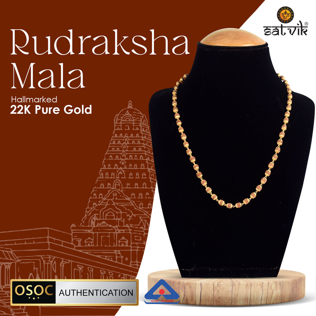 Hallmarked 22K Pure Gold Panchmukhi Rudraksha Mala