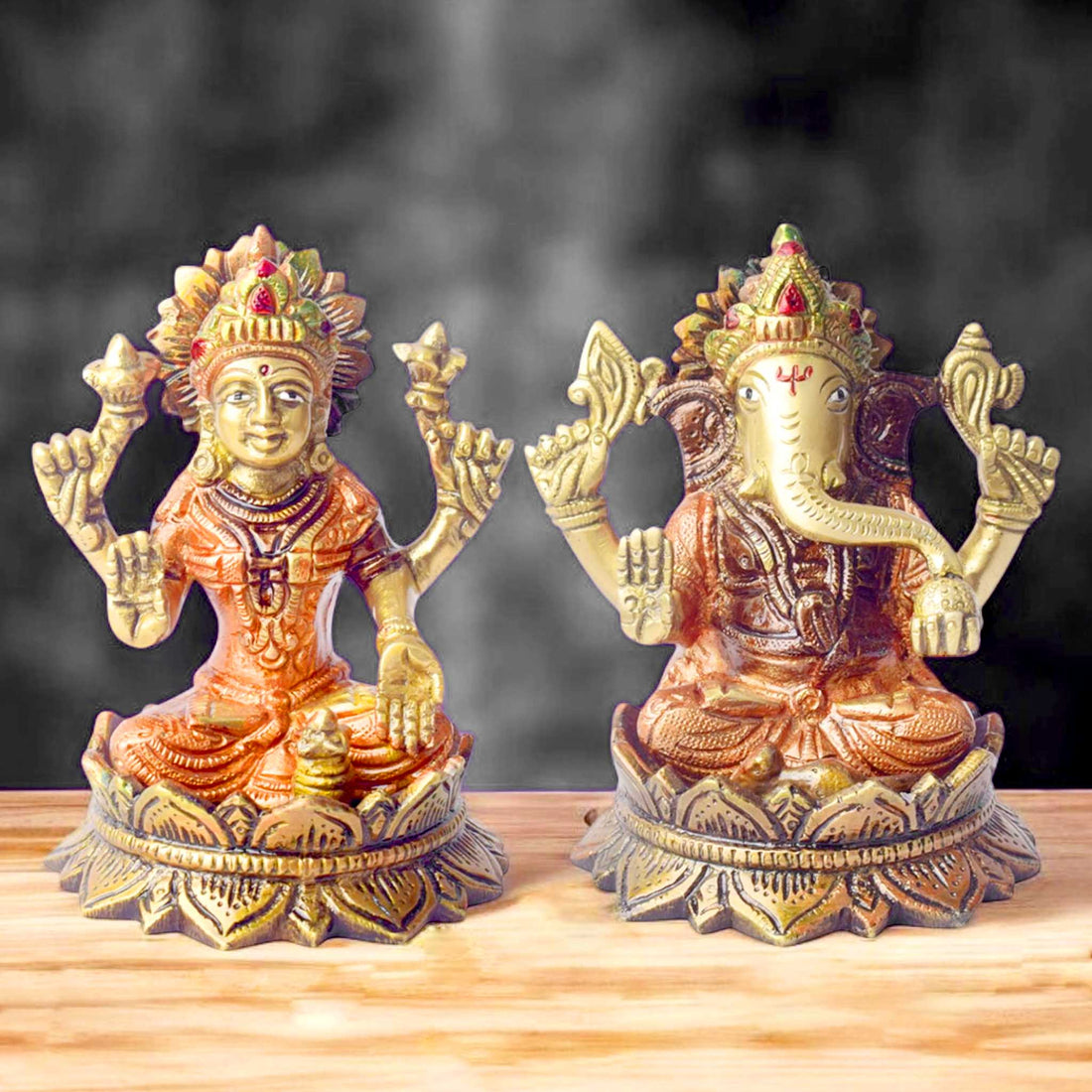 4.9 Inch Brass Lakshmi Ganesha Idol – for Blessings