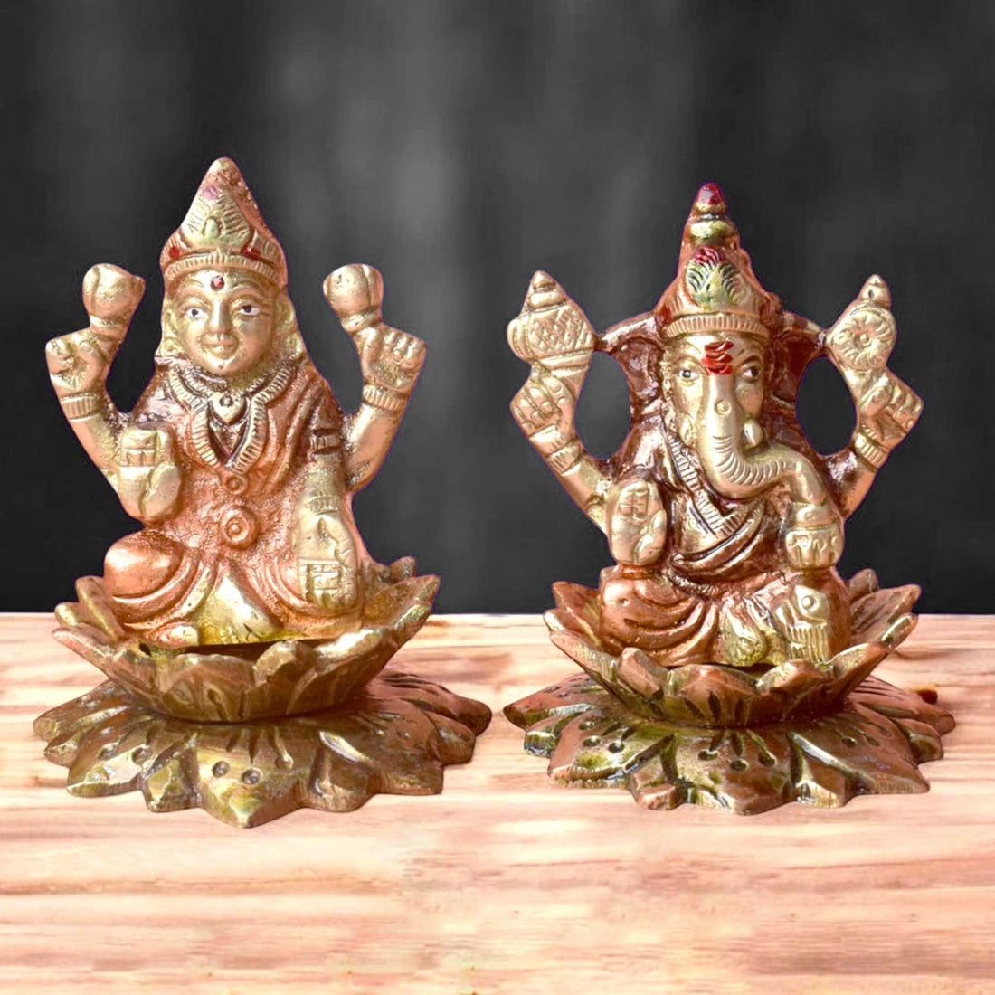 2.8 Inch Exquisite Handcrafted Brass Lakshmi Ganesha Idol