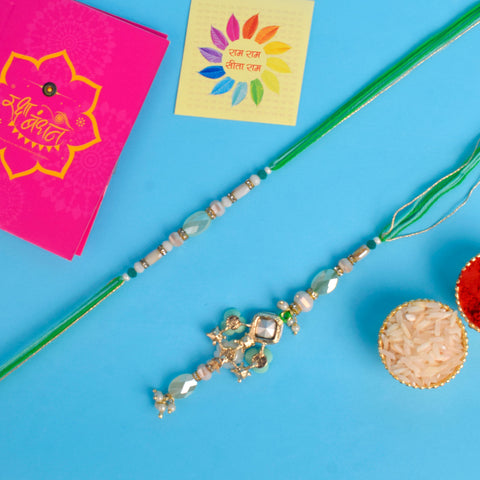 Designer Couple Rakhi Set for Bhaiya and Bhabhi with Roli Chawal and Ram Sita Stickers β Raksha Bandhan Gift Combo. Indiaβs Largest Brass Idols Brand - www.satvikstore.in