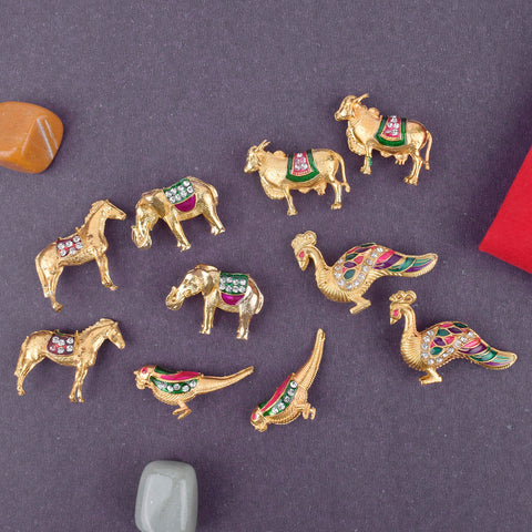 Set of 5 miniature animal toys for Laddu Gopal, perfect for Krishna decoration, Janmashtami celebrations, and divine pooja setup. Indiaβs Largest Pooja Accessories Brand β www.satvikstore.in