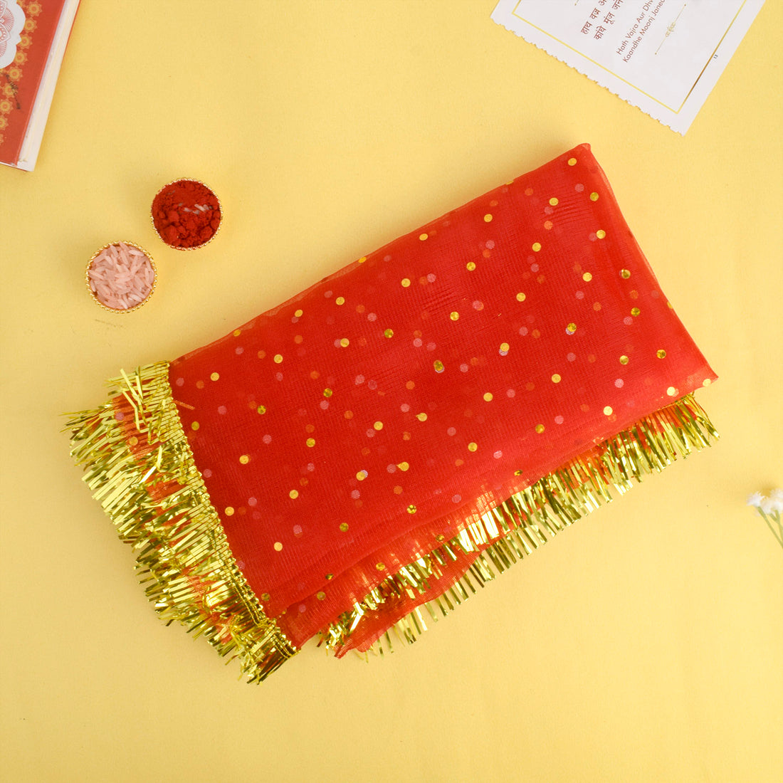 Traditional 42x16 inch Mata Chunni with small dotted pattern for Mata idol decoration and pooja rituals – India’s Largest Pooja Accessories Brand – www.Satvikstore.in