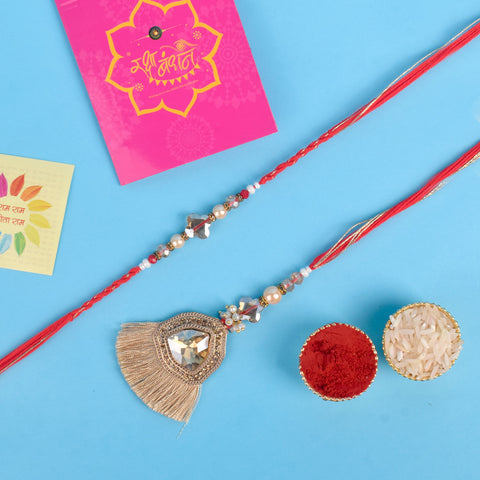 Designer Couple Rakhi Set for Bhaiya and Bhabhi with Roli Chawal and Ram Sita Stickers β Raksha Bandhan Gift Combo. Indiaβs Largest Brass Idols Brand - www.satvikstore.in