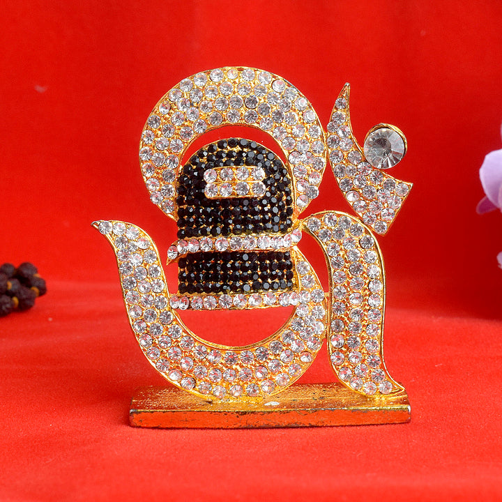 Stone Om with Shivling idol, featuring the sacred symbol of Om alongside a finely carved Shivling for spiritual worship and meditation. India’s Largest Pooja Accessories Brand – www.satvikstore.in
