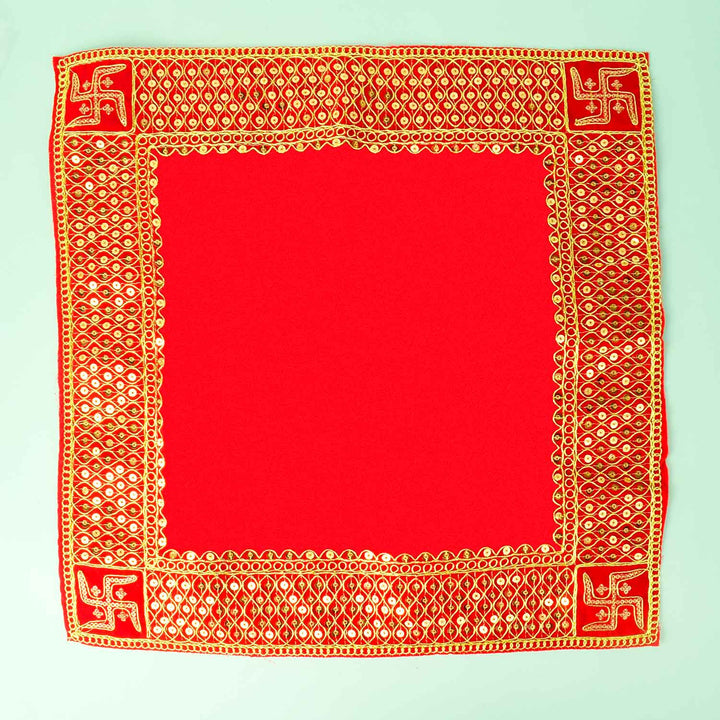 Swastik Design Velvet Aasan 16x16 Inch Pack of 4 with Golden Lace Border. India’s Largest Pooja Accessories Brand - www.satvikstore.in