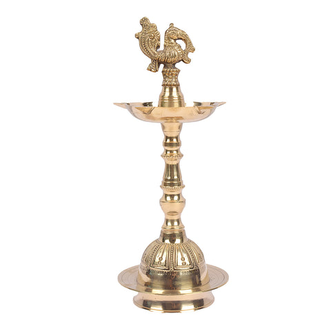 9.5 Inch Embossed Brass Peacock Kerala Samai Diya β Handcrafted brass diya with an embossed peacock design, perfect for pooja ceremonies, religious rituals, and spiritual occasions. Indiaβs Largest Pooja Accessories Brand β www.satvikstore.in