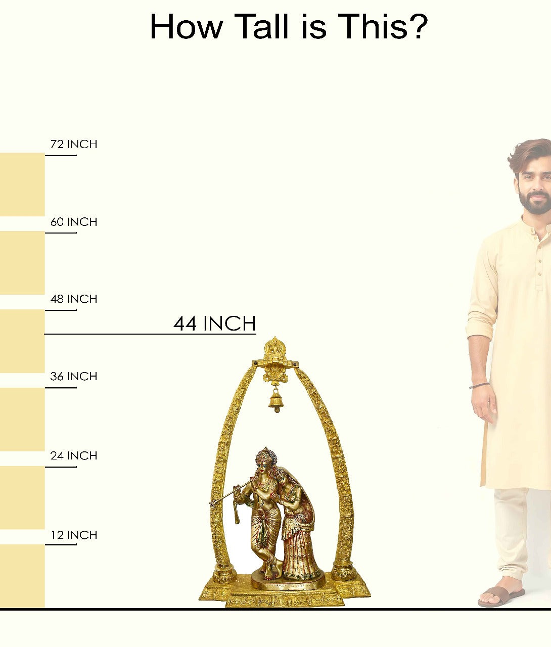 44 Inch Shri Radha-Krishna Brass Murti – Prem Mandap with Ghanti Shringar