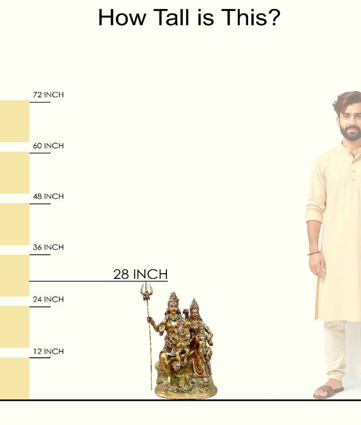 Handcrafted brass statue of Shiva Parivar (Shiva, Parvati, Ganesha, and Kartikeya) with Trishul, intricately detailed. Best for VIP Gift, best for big premium gift, best for your temple. India's Large Puja Accessories Brand - Satvikstore.in