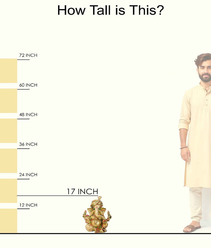 Temple size brass Ganesha idol with glossy finish β 44 cm (17 inches) height, 41 cm (16 inches) length, and 18400 grams (18.4 kg) weight. This handcrafted temple size murti is made from high-quality brass, perfect for home temples, puja, and gifting. Buy premium temple size statues from India's Large Puja Accessories Brand - Satvikstore.in.