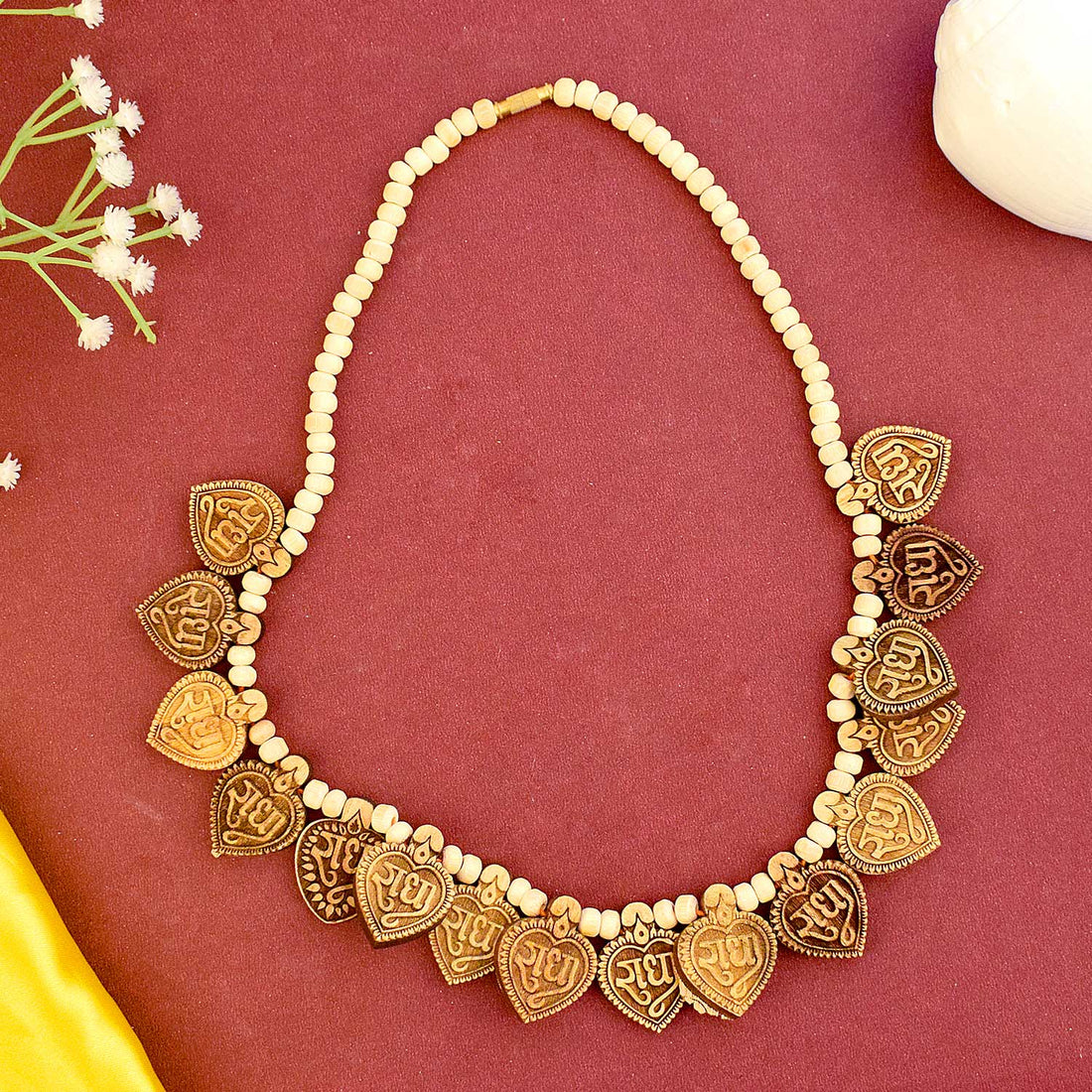 Wooden Mala with Radha Locket – natural wooden beads for chanting, meditation, and spiritual devotion with a beautifully designed Radha pendant for divine love and peace. India’s Largest Brass Idols Brand - www.satvikstore.in