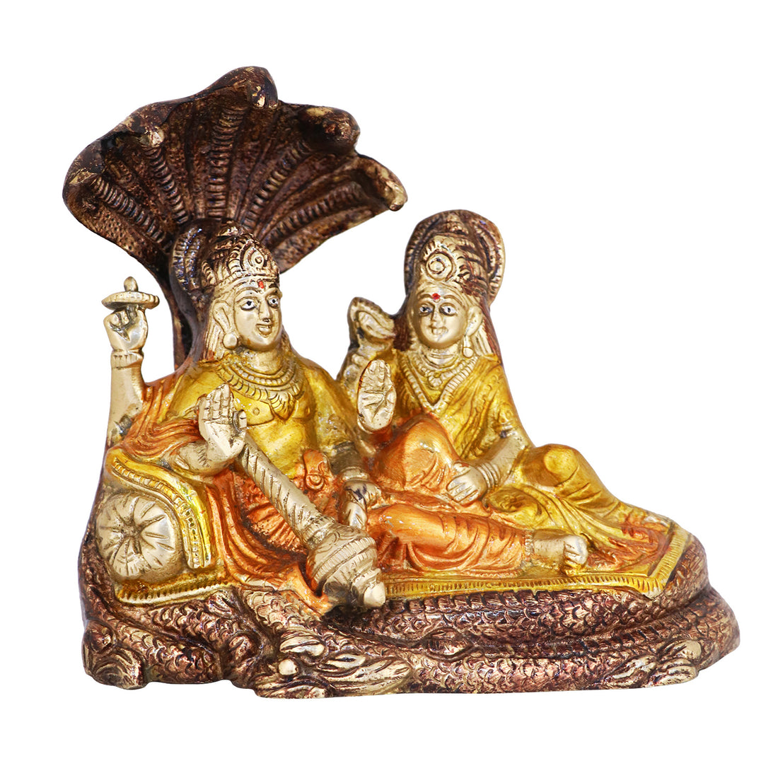 6.4 Inch Brass Colorful Vishnu Laxmi Idol