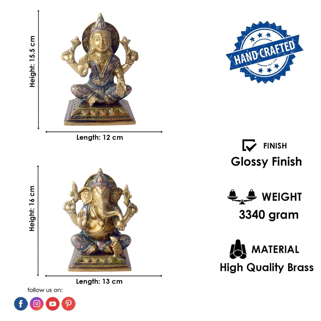 6.3 Inch Exquisite Brass Lakshmi Ganesha Idol