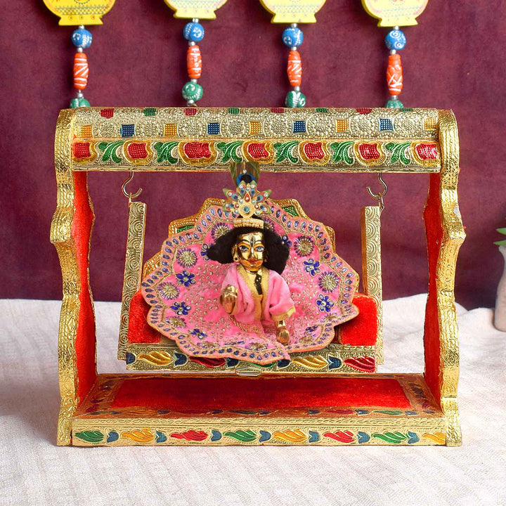 Ornate Meenakari Jhula – Singhasan Style Velvet Cradle for Laddu Gopal – India’s Largest Pooja Accessories Brand – www.satvikstore.in