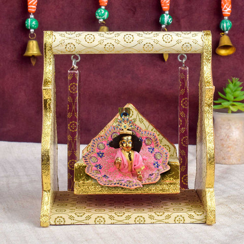 Printed Design Jhula β White & Brown Paper Cradle Swing for Laddu Gopal β Indiaβs Largest Pooja Accessories Brand β www.satvikstore.in