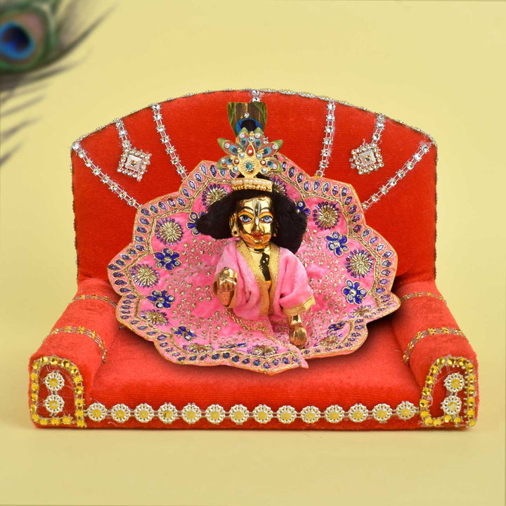 Royal Throne β Red Velvet Laddu Gopal Singhasan with Silver Detailing β Indiaβs Largest Pooja Accessories Brand β www.satvikstore.in