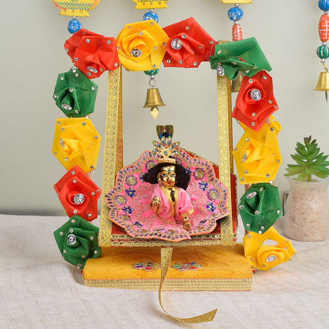 Royal Wooden Velvet Jhula β Floral Gota Swing for Laddu Gopal β Indiaβs Largest Pooja Accessories Brand β www.satvikstore.in