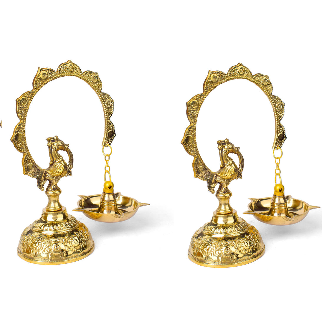 7.5-8 Inch Hanging Morkiran Peacock Brass Diya - Kerala Deepam