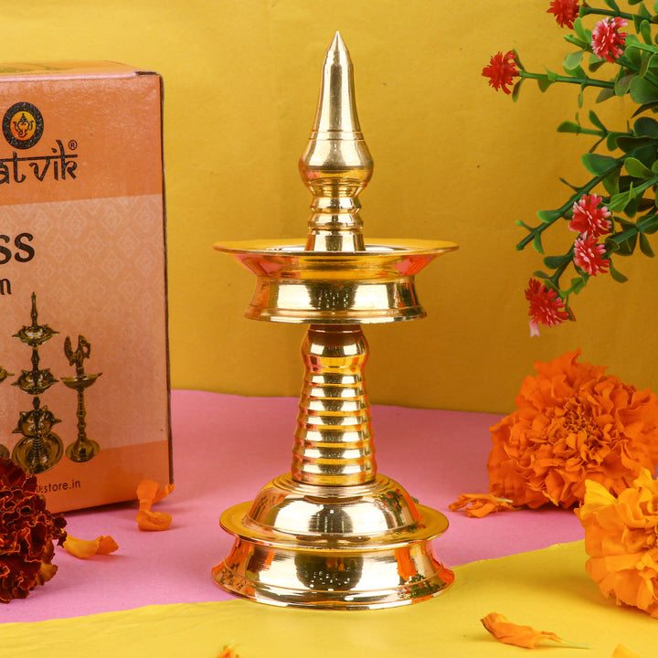 6 Inch Small Brass Kerala Diya β AKP NilaVilakku Deepam β Handcrafted traditional brass diya for pooja and home decor, perfect for Kerala-style rituals. Indiaβs Largest Pooja Accessories Brand β www.satvikstore.in