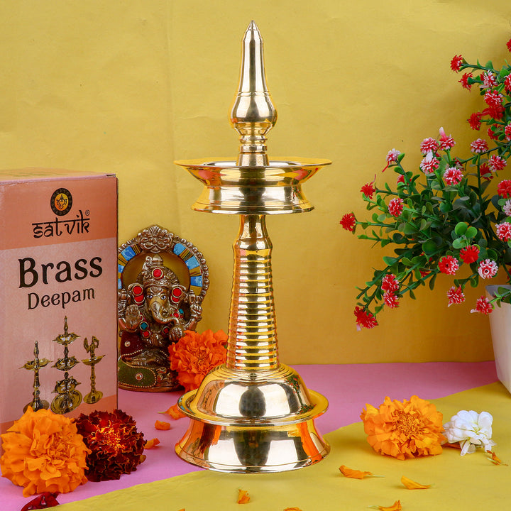 9 Inch Small Brass Kerala Diya β AKP NilaVilakku Deepam β Traditional handcrafted brass oil lamp for Indian pooja rituals and decor. Indiaβs Largest Pooja Accessories Brand β www.satvikstore.in