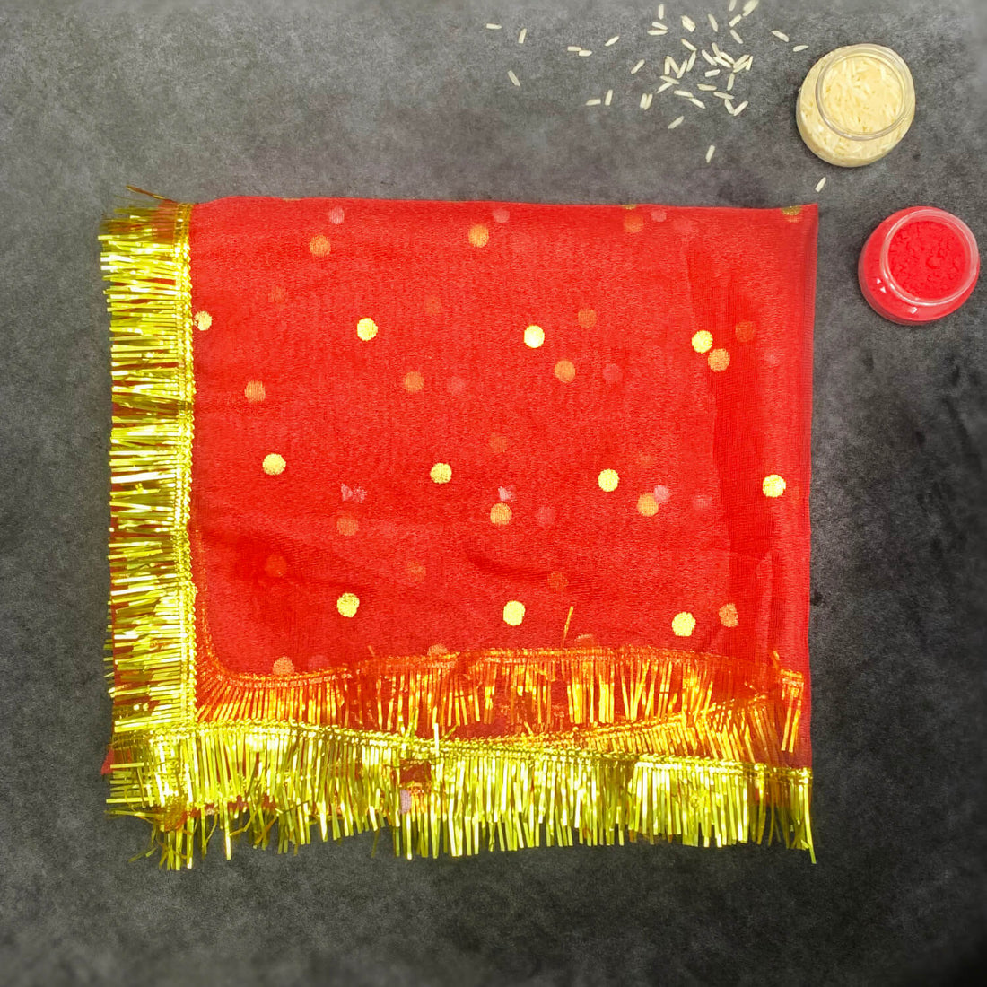 Set of 12 Big Dotted Mata ki Chunaris 106.68x48.26cm (42x19 Inch) for deity decoration – India’s Largest Pooja Accessories Brand – www.satvikstore.in