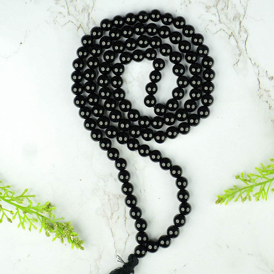 108 Beads Black Onyx Crystal Jaap Mala for Protection & Focus
