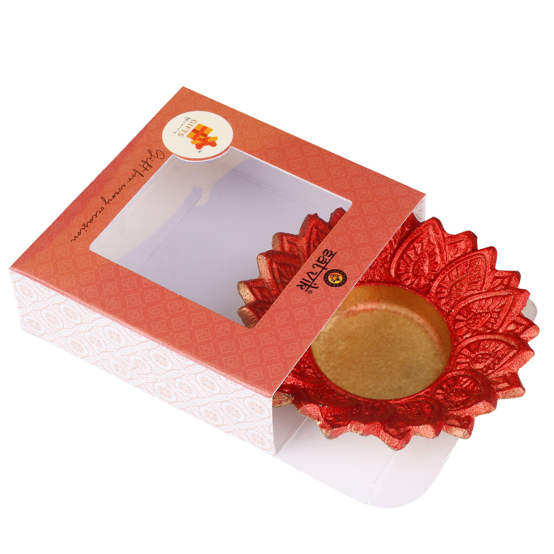 Floral Chakra Metal Diya in Red Color (Pack of 2)