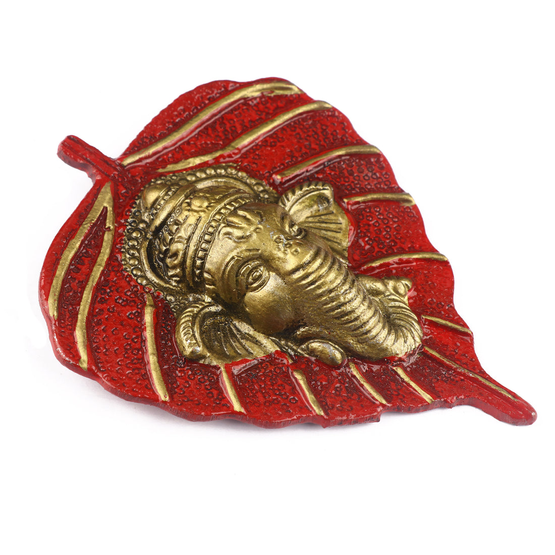 1 Pc Lord Ganesh Face on Leaf Patta Wall Hanging Yellow