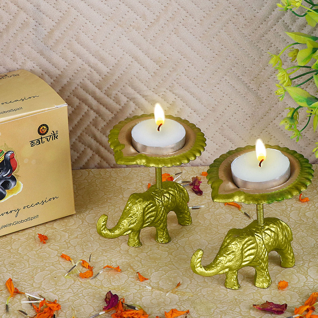 Spectacular Metal Elephant with Diya Showpiece