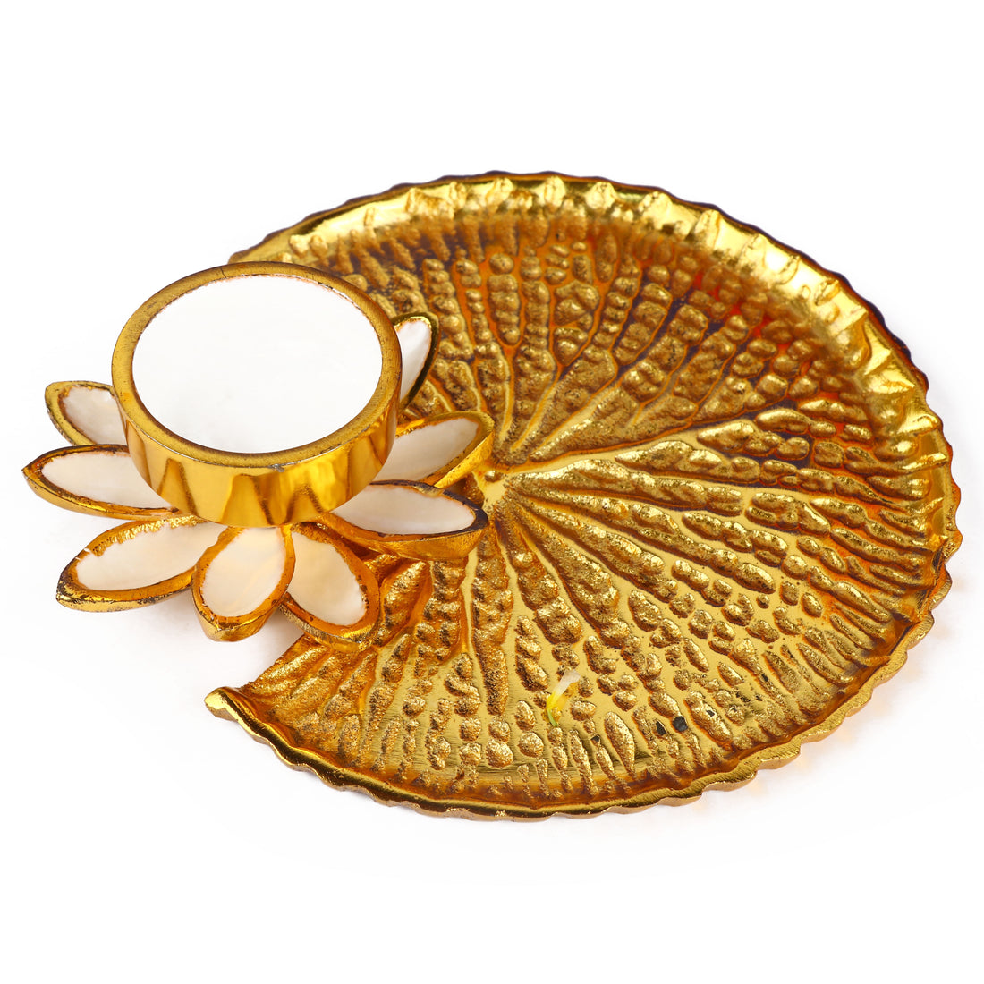 Adorable Gold And White Pooja Platter