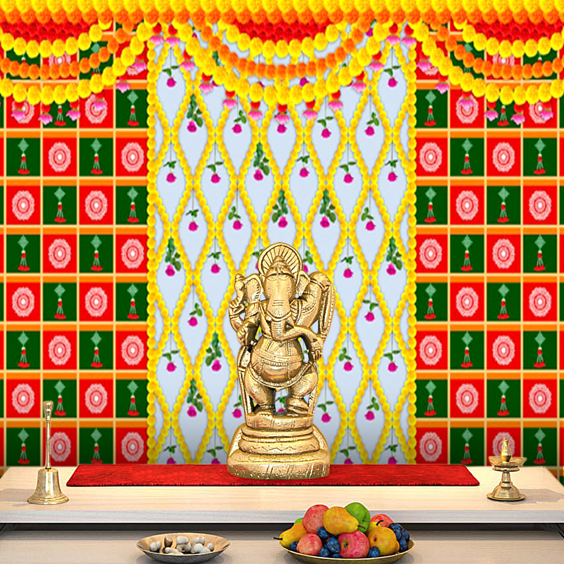 Printed Flower Design Backdrop Cloth | India’s Largest Pooja Accessories Brand – www.satvikstore.in