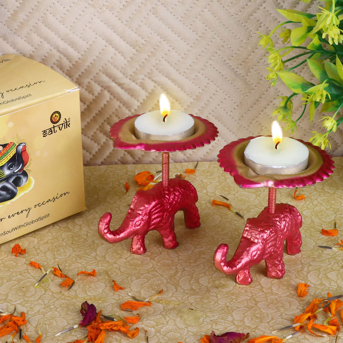 Metal Elephant with Diya India’s Largest Pooja Accessories Brand – www.satvikstore.in