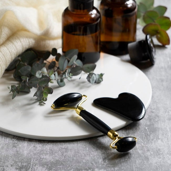 Black Obsidian Face Roller with Gua Sha – Detox & Glow Naturally