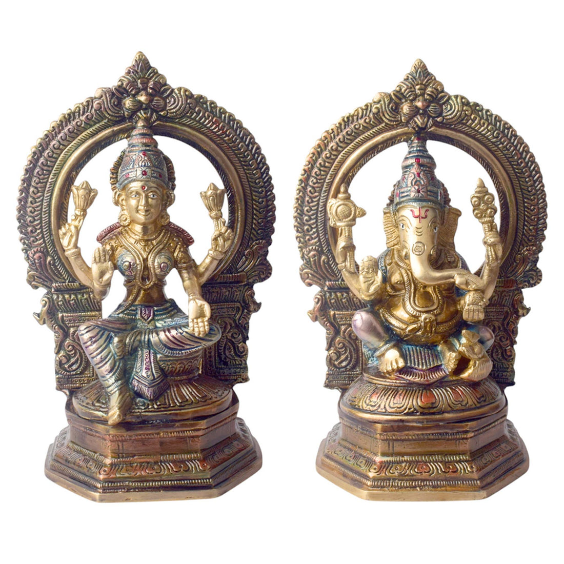 9.4 Inch Elegant Handcrafted Brass Lakshmi Ganesha Idol