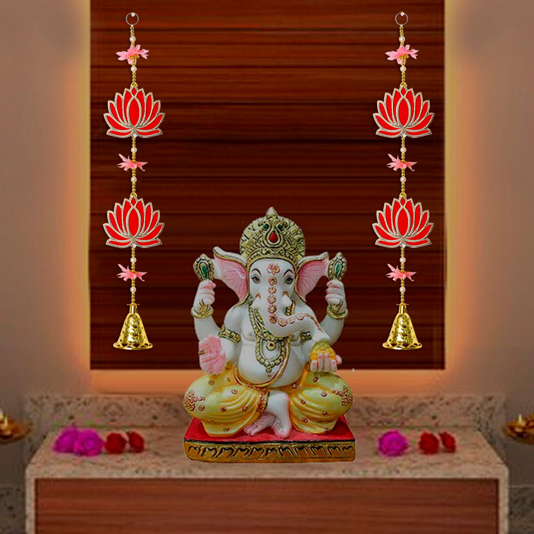 Attractive 2 Tier Lotus with Bells Wall Hanging Backdrop (1Pair Latkans) For Wall Decoration