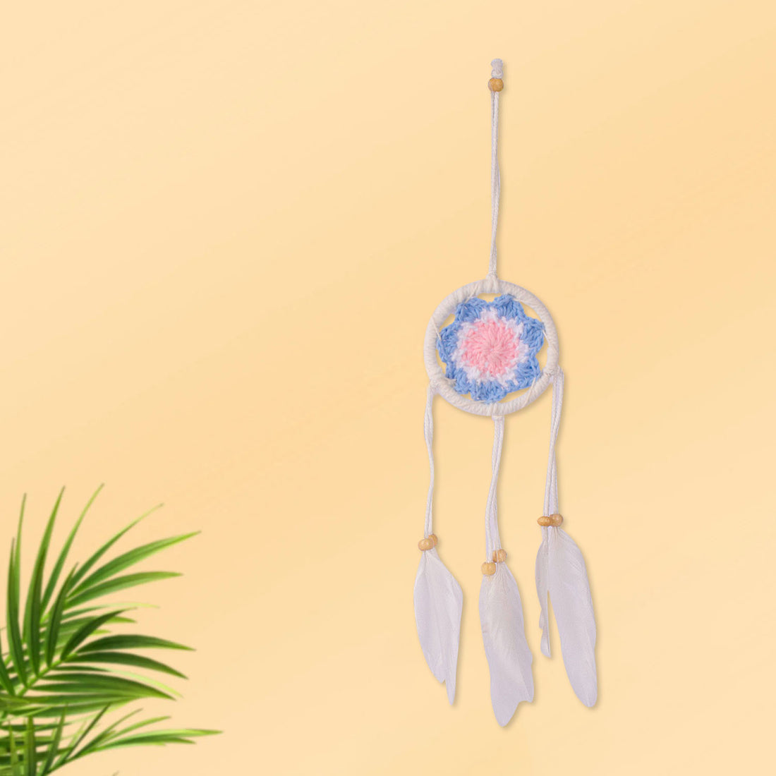 Handmade Wall Decor with Nature Feather Charms (Round Shape)