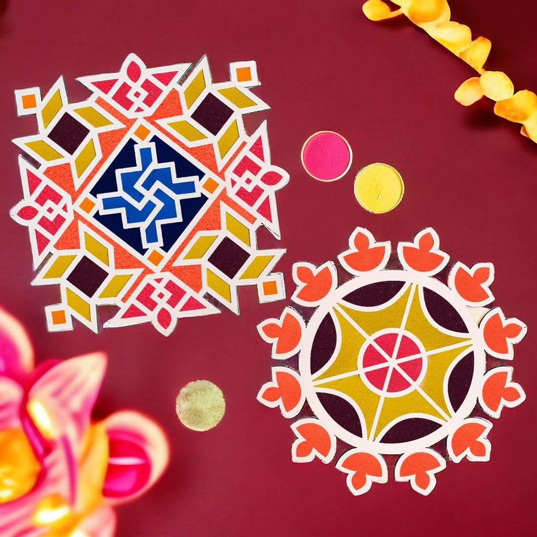 2 Pc Rangoli Pallets for Expressive Designs with Rangoli Colors