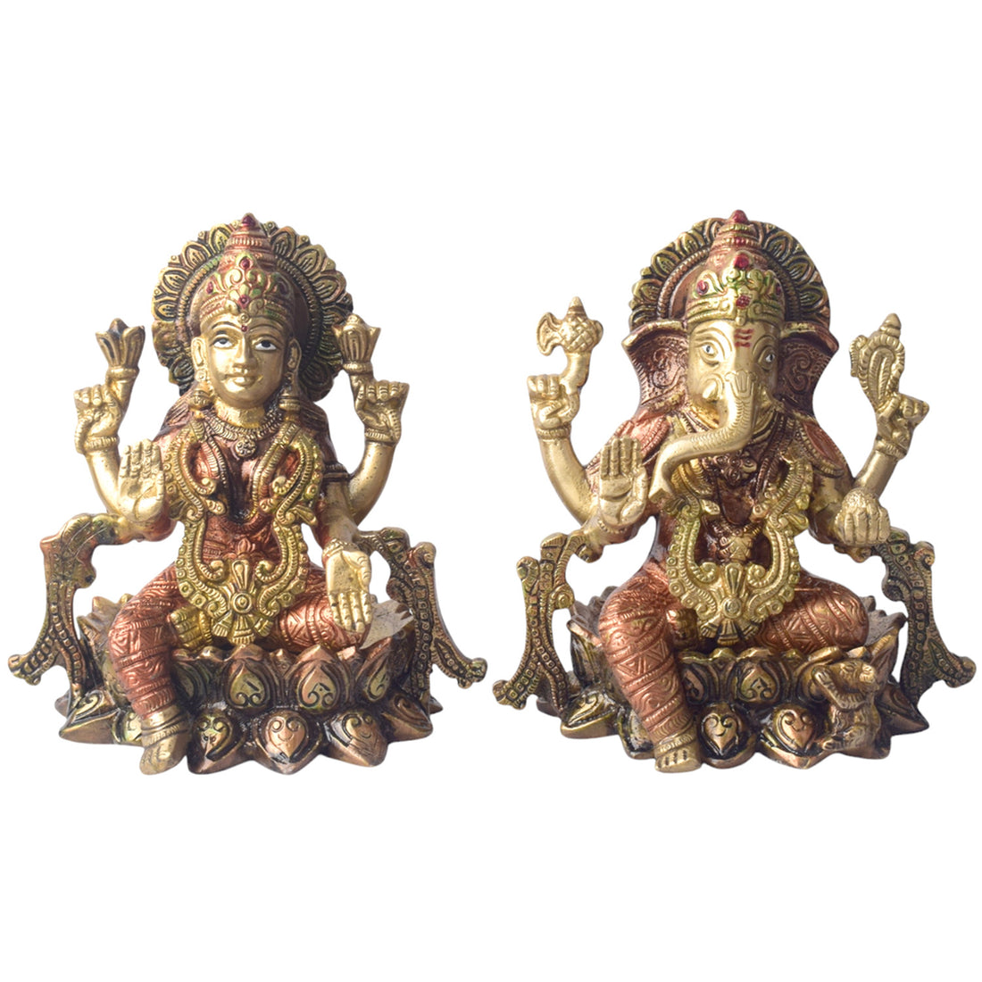 7 Inch Divine Handcrafted Brass Lakshmi Ganesha Idol