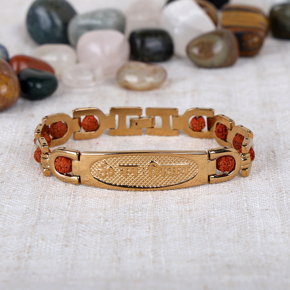 Om Namah Shivay Rudraksha Bracelet Gold Plated Premium IGP Coating